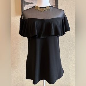 Sweet Rain Women’s Black Mesh Blouse with Ruffle - Size XL